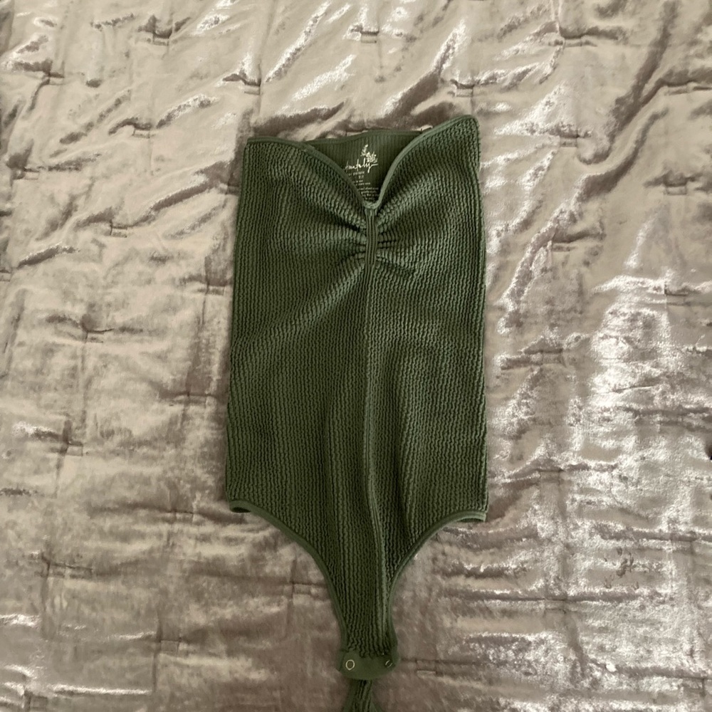 Free People Olive Strapless Ribbed Body Suit